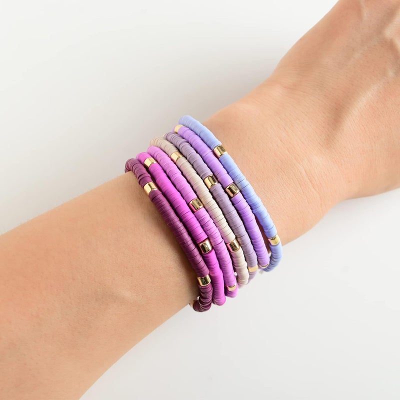 GOOJIDS Surfer Heishi Clay Bead Bracelets for Women Bohemian Stackable Gold Plated Beaded Stretch Bracelets Elastic Layering Friendship Bracelets Set Boho Jewelry - Image 3